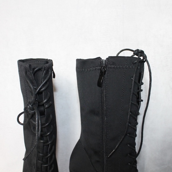 Black Lace-Up Heeled Calf Boot - Picture 3 of 6